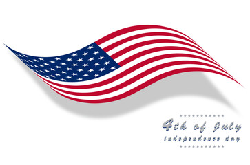Waving american flag and silhouette and letter 4 of july independence day on white background.