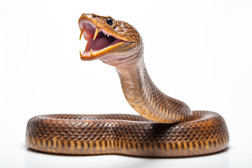 Aggressive Indian Cobra snake ready to strike isolated on a white background