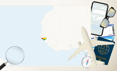 Guinea-Bissau map and flag, cargo plane on the detailed map of Guinea-Bissau with flag.