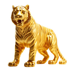 Obraz premium Golden tiger statue isolated on transparent background, Generative AI