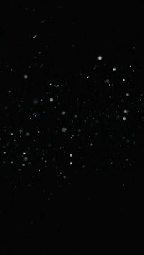 The snow falling in darkness. slow motion