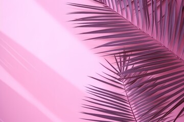 Palm leaf shadow on pink wall Minimal background for products Spring/summer, Generative AI