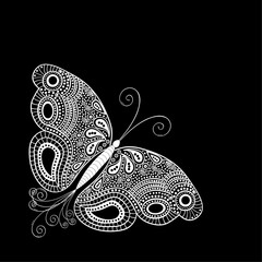 Abstract  butterfly card. Black and white illustration. - 616736555