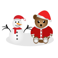 Christmas snowman and bear clipart vector