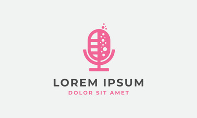 Pink Bubble Podcast Mic Logo Vector Design Template
