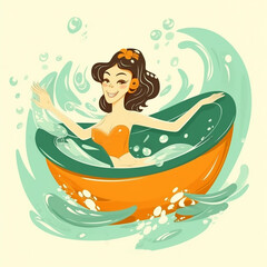 An image of a beautiful young woman bathing coquettishly in the bathtub. Generative AI
