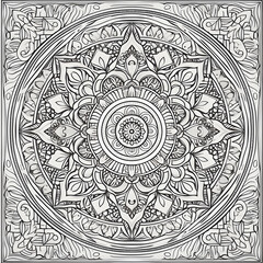 Fototapeta premium black and white mandala for coloring in fullscreen