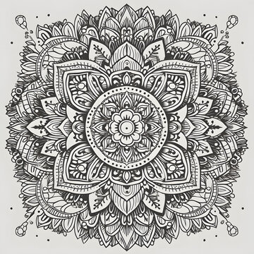 detailed mandala with ornate designs and dotted accents surrounding it