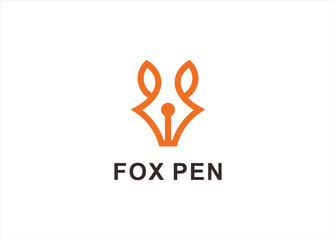 fox with pen logo design vector silhouette illustration