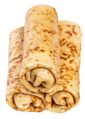 Pancakes wrapped with stuffing. Semi-finished product from pancakes