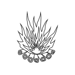 A burning flame icon with firewood on a white background.