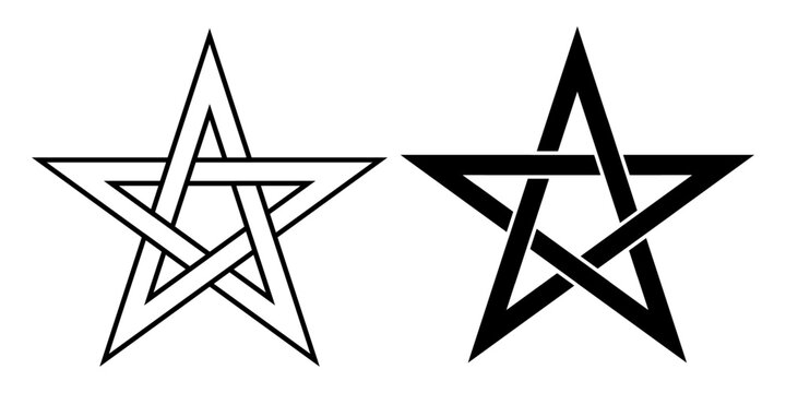 outline silhouette pentagram star set isilated on white background