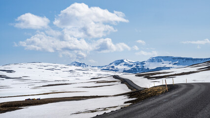 Road number 93 between egilstadir and seydisfjordur  in iceland in summer