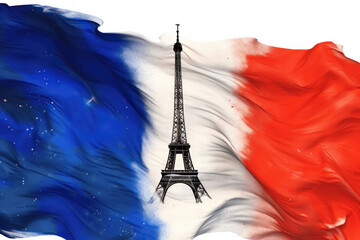 Eiffel Tower Majestic: Captivating View Against the French Flag Backdrop for Stock Photos