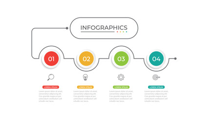 Business infographic thin line process with circle template design with icons and 4 options or steps.