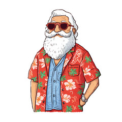 Santa's Beach Vacation, Hawaiian Shirt and Flip-Flops Made with Generative Ai.
