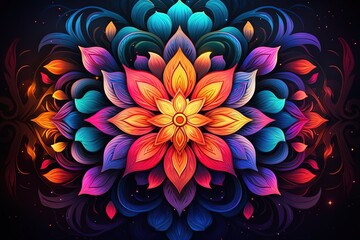 Fototapeta na wymiar Vibrant Mandala on Dark Background