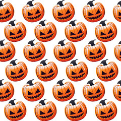 Halloween pumpkins pattern. Seamless vector background with Jack o lanterns.