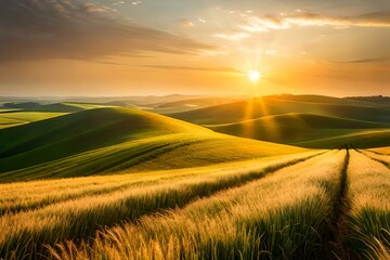 sunset in the field by AI generating