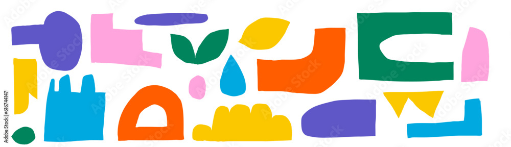 Aufkleber a pack of cut-out abstract shapes. bright geometric forms in a naive style. on a transparent backgro