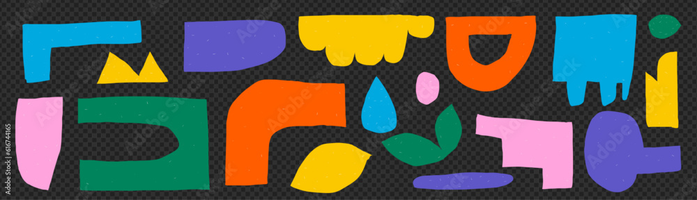 Aufkleber a pack of cut-out abstract shapes. bright geometric forms in a naive style. on a transparent backgro