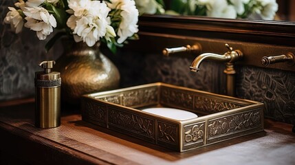 Timeless Elegance: Vintage Faucet and Porcelain Sink in Rustic Bathroom Generative AI 2