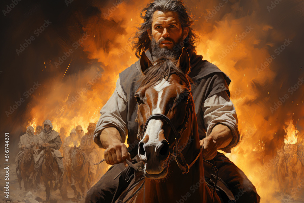 Wall mural Apostle Paul Saul ridding a horse on his way to Damascus encounter with Jesus Christ Generative AI Illustration - Wall murals