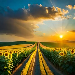 landscape with sunflowers by AI generating