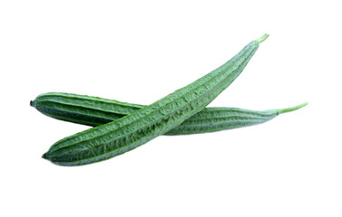 Fresh Angled gourd , Ridge gourd fruits , Luffa acutangula Roxb,  isolated on white background. Concept, organic vegetble, can be cooked for many delicious menu. Agriculture crops in Thailand. 