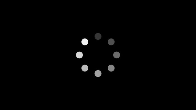 Loading circle buffering wheel animation with alpha channel transparent black background. 4k video