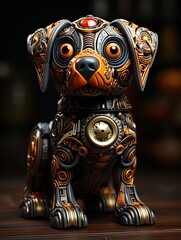 Obraz premium Cute dog with a robotic appearance made by pieces. Generative AI