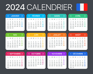 2024 Calendar - vector template graphic illustration - French version