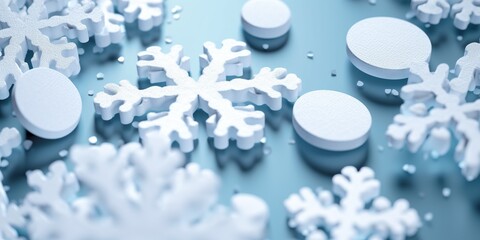 Concept snowflakes made from medicinal pills , concept of Pharmaceutical art, created with Generative AI technology