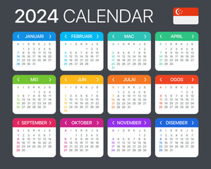 2024 Calendar - vector template graphic illustration - Singaporean version