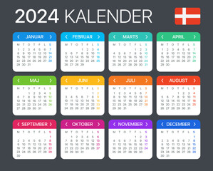 2024 Calendar - vector template graphic illustration - Danish version