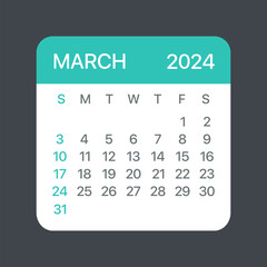 March 2024 Calendar Leaf - Vector template graphic Illustration