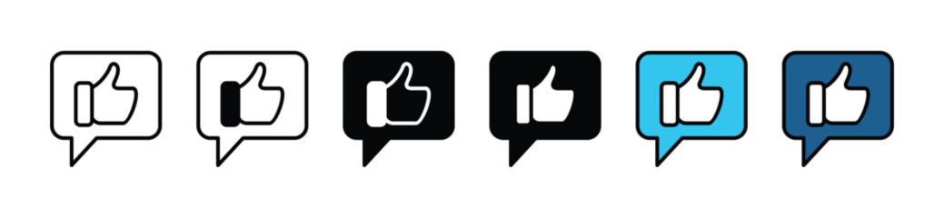 Good feedback icons set. Like icon buttons. Approval thumb up icon on talk bubble speech symbol in line and flat style for apps and websites. Vector illustration