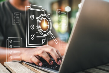 technology, laptop, personal, progress, information, file, data, business, document, magnifying...