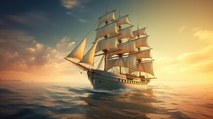 Fototapeta na wymiar Beautiful Old-Time Sailing Ship - Panoramic Motion Blur Image