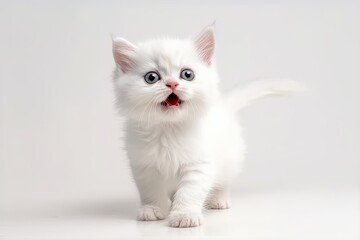 cute fluffy white kitten on white background