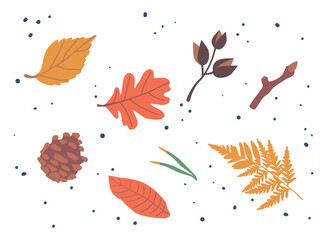 Vibrant Autumn Leaves, Pine Cone And Plant Branches In A Breathtaking Display Of Red, Orange, And Gold Paints