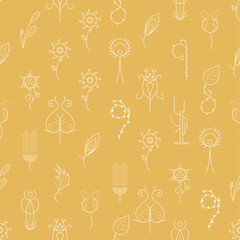 Seamless Pattern Abstract Elements Different Plant Botanic Vector Design Style Background Illustration Texture For Prints Textiles, Clothing, Gift Wrap, Wallpaper, Pastel