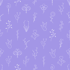 Seamless Pattern Abstract Elements Different Plant Botanic Vector Design Style Background Illustration Texture For Prints Textiles, Clothing, Gift Wrap, Wallpaper, Pastel