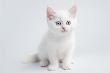 cute fluffy white kitten on white background