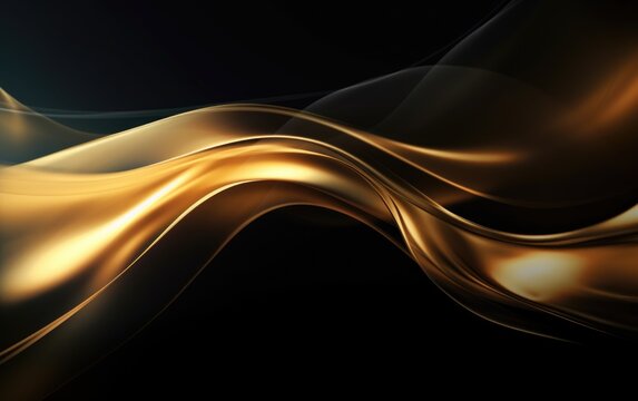 Black and Gold Wavy Fluid Background with Abstract Golden Wave Lines