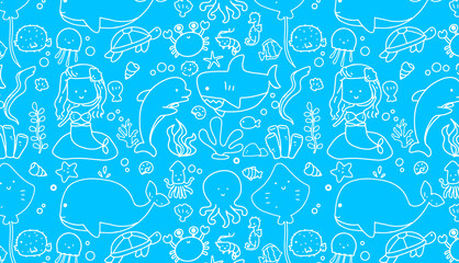 Obraz premium seamless pattern outline sea objects.