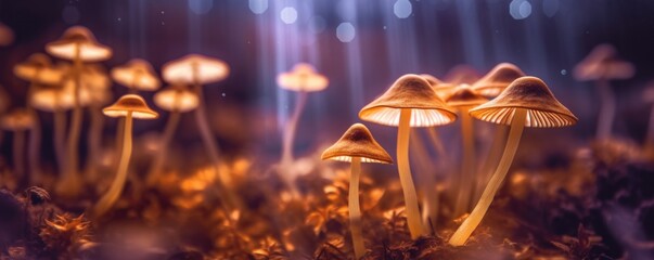 Neon Dreamlike Psilocybin Magic Mushrooms in a Colorful Forest
