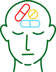 head and pills icon graphic