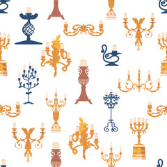 Seamless Pattern With Elegant Candleholders In Various Shapes And Sizes, Creating A Harmonious And Captivating Design
