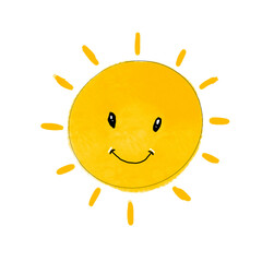 Cute Sun smiling on white background, It's painting with watercolor.